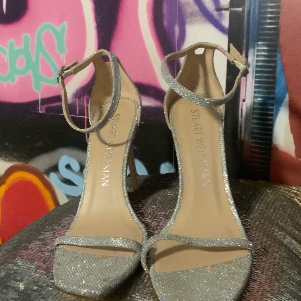 Stuart Weitzman Strappy Heel Sparkly Silver Glitt… - image 6
